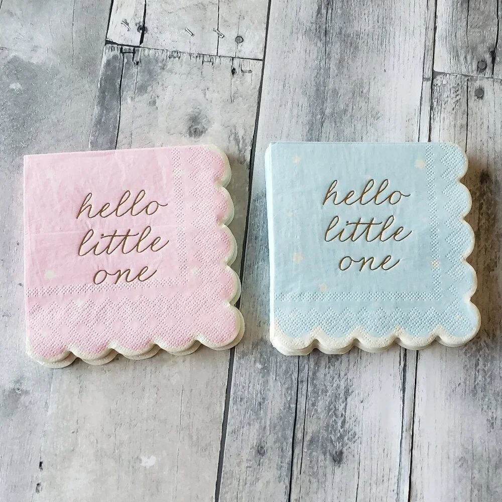Hello Little One Gender Reveal or Baby Shower Paper Napkins 16 Pink & 16 Blue